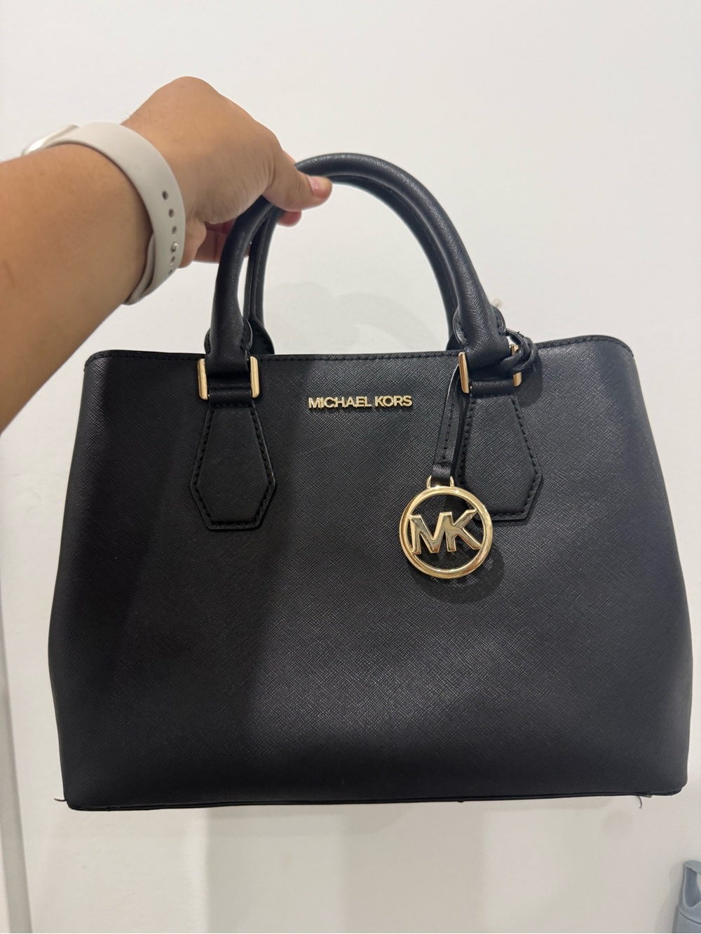 Michael Kors Black Saffiano Leather Satchel with Gold Hardware